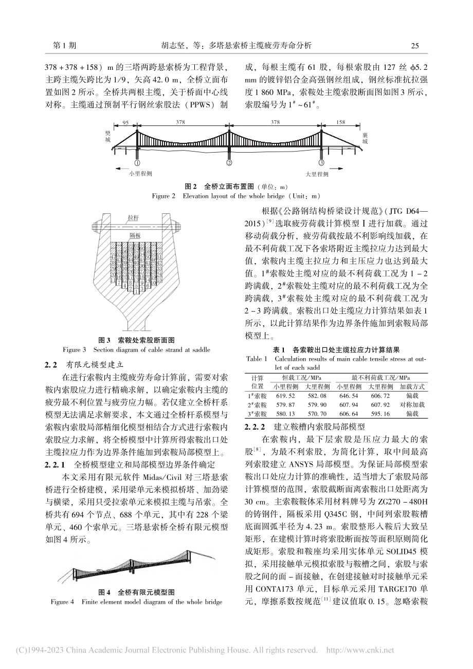 多塔悬索桥主缆疲劳寿命分析_胡志坚.pdf_第3页