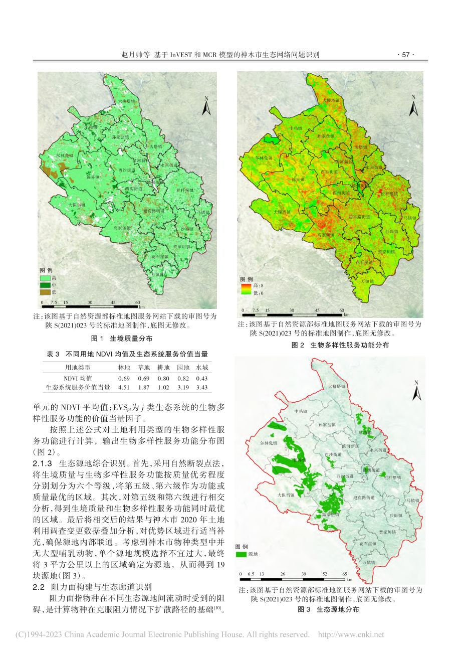 基于InVEST和MCR模型的神木市生态网络问题识别_赵月帅.pdf_第3页