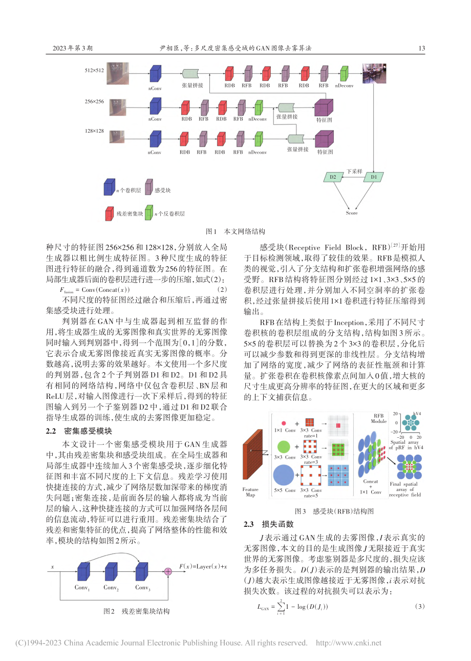 多尺度密集感受域的GAN图像去雾算法_尹相臣.pdf_第3页