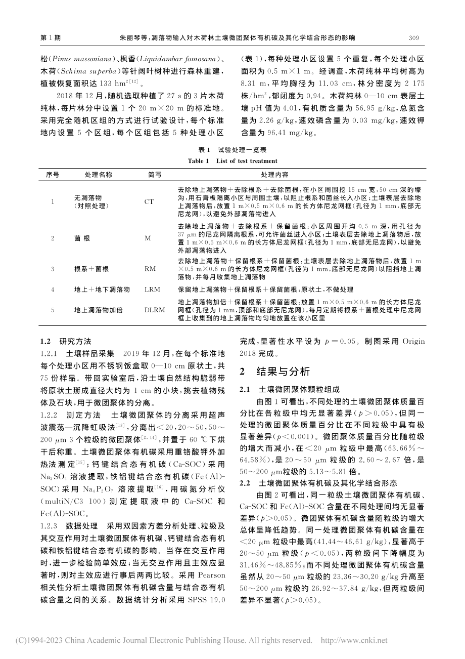 凋落物输入对木荷林土壤微团...机碳及其化学结合形态的影响_朱丽琴.pdf_第3页