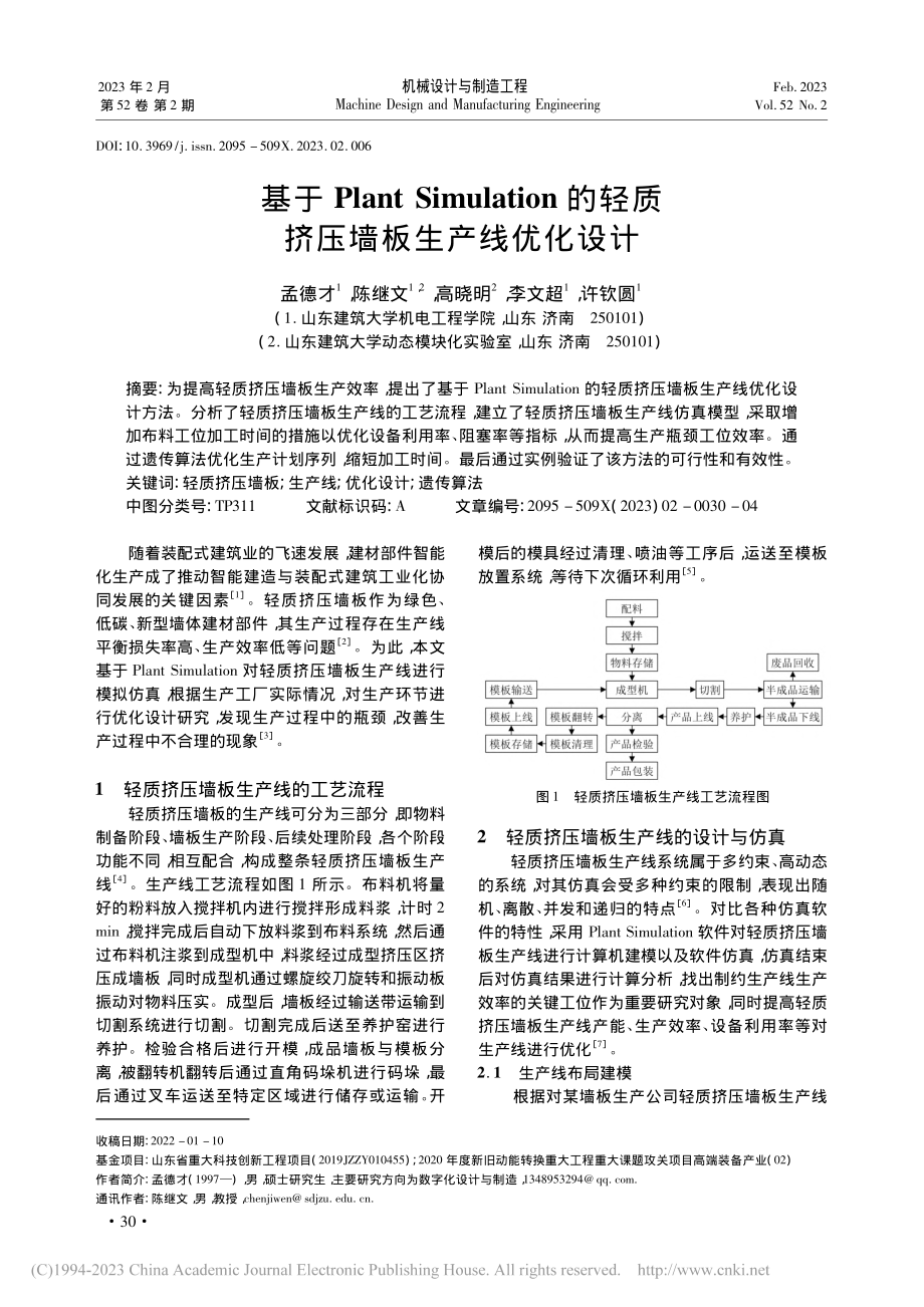 基于Plant_Simul...轻质挤压墙板生产线优化设计_孟德才.pdf_第1页