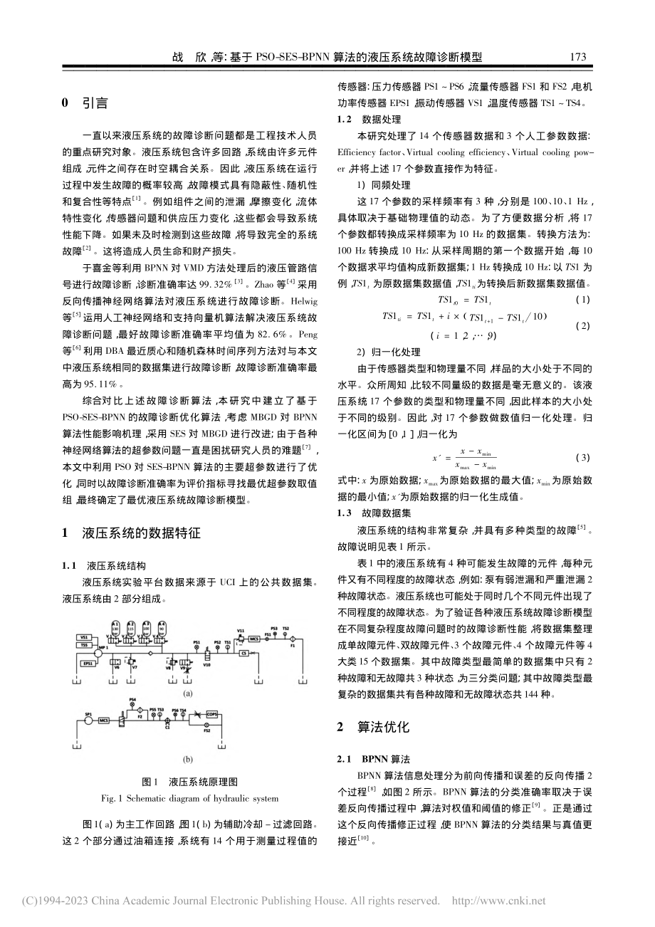 基于PSO-SES-BPN...算法的液压系统故障诊断模型_战欣.pdf_第2页