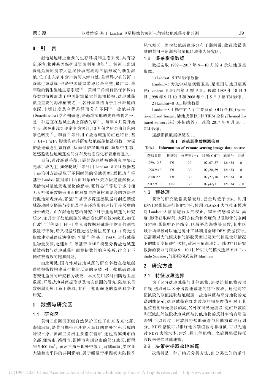 基于Landsat卫星影像...黄河三角洲盐地碱蓬变化监测_范璞然.pdf_第2页