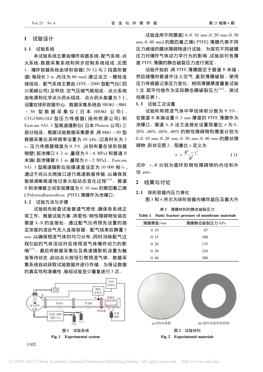 刚_柔性障碍物对甲烷_空气预混气体泄爆动力学的影响_陈先锋.pdf_第2页