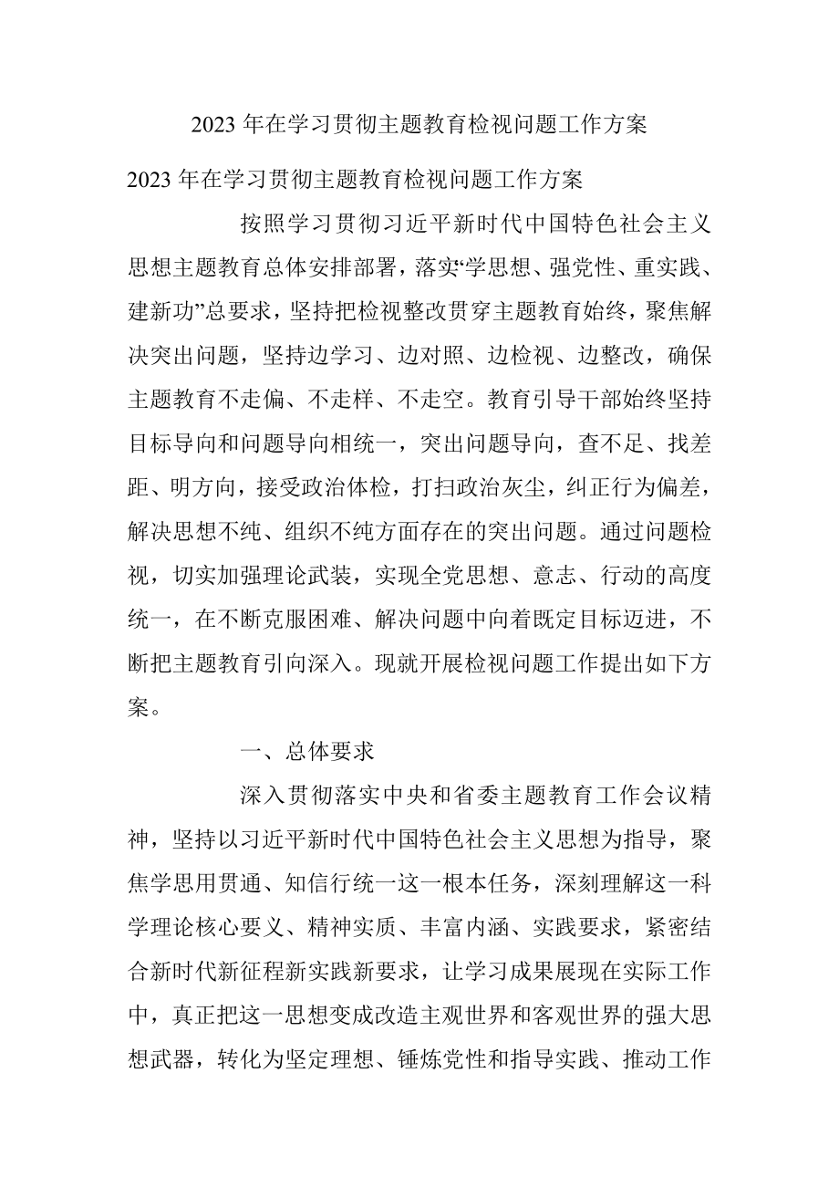 2023年在学习贯彻主题教育检视问题工作方案.docx_第1页