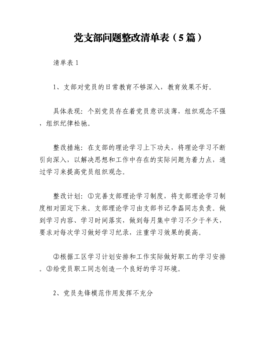 2023年（5篇）党支部问题整改清单表.docx_第1页