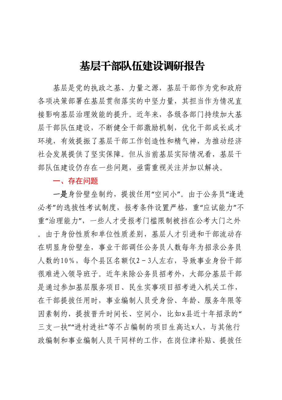 基层干部队伍建设调研报告.docx_第1页