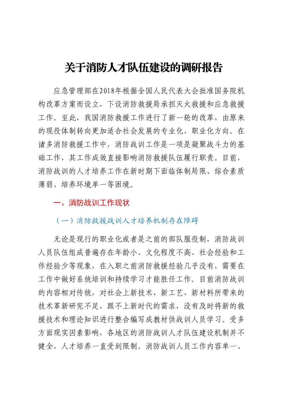 关于消防人才队伍建设的调研报告.docx_第1页