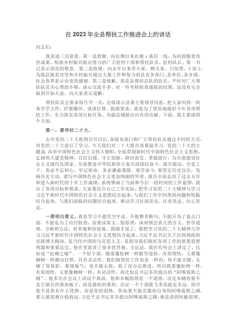 在2023年全县帮扶工作推进会上的讲话 .docx_第1页