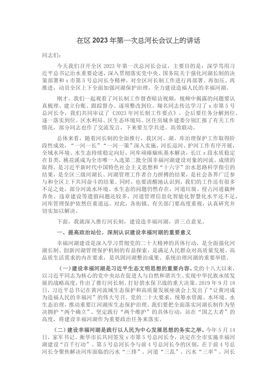 在区2023年第一次总河长会议上的讲话 (2) .docx_第1页