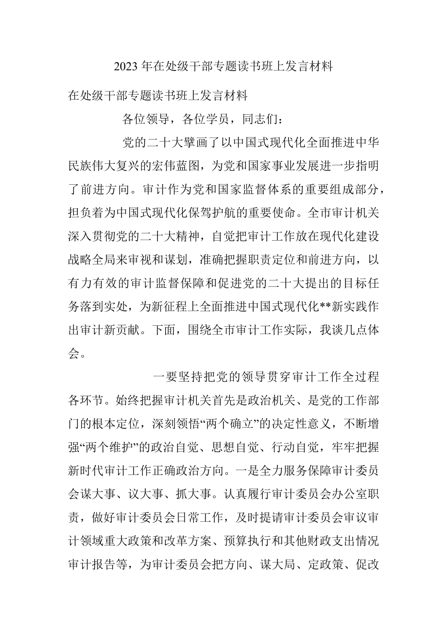 2023年在处级干部专题读书班上发言材料.docx_第1页