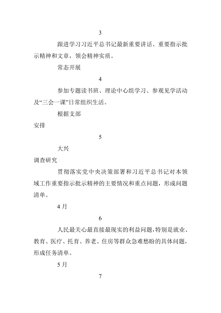 2023年党员干部深入开展学习贯彻主题教育工作个人计划表.docx_第2页