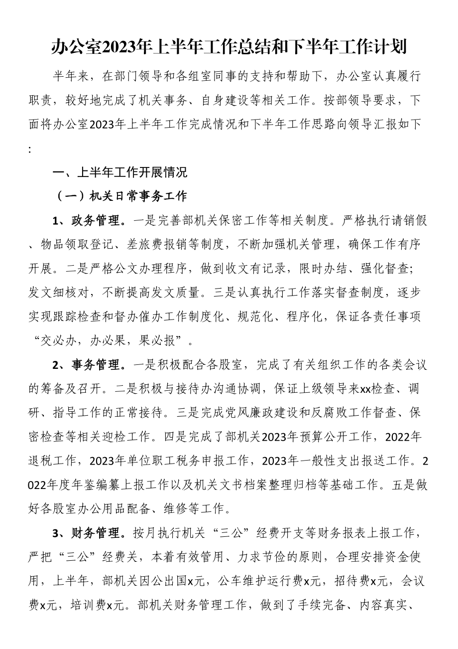 办公室2023年上半年工作总结和下半年工作计划 .docx_第1页