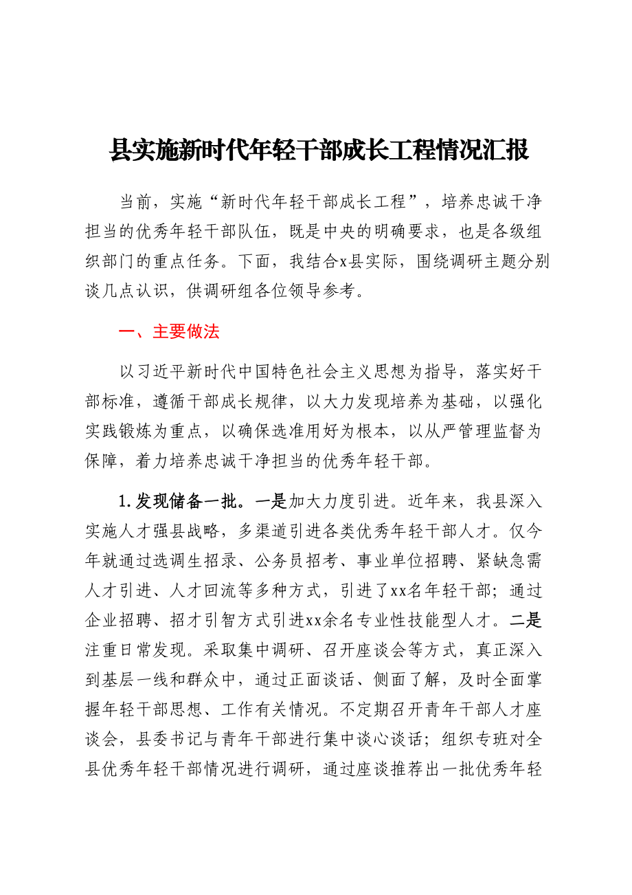 县实施新时代年轻干部成长工程情况汇报 .docx_第1页