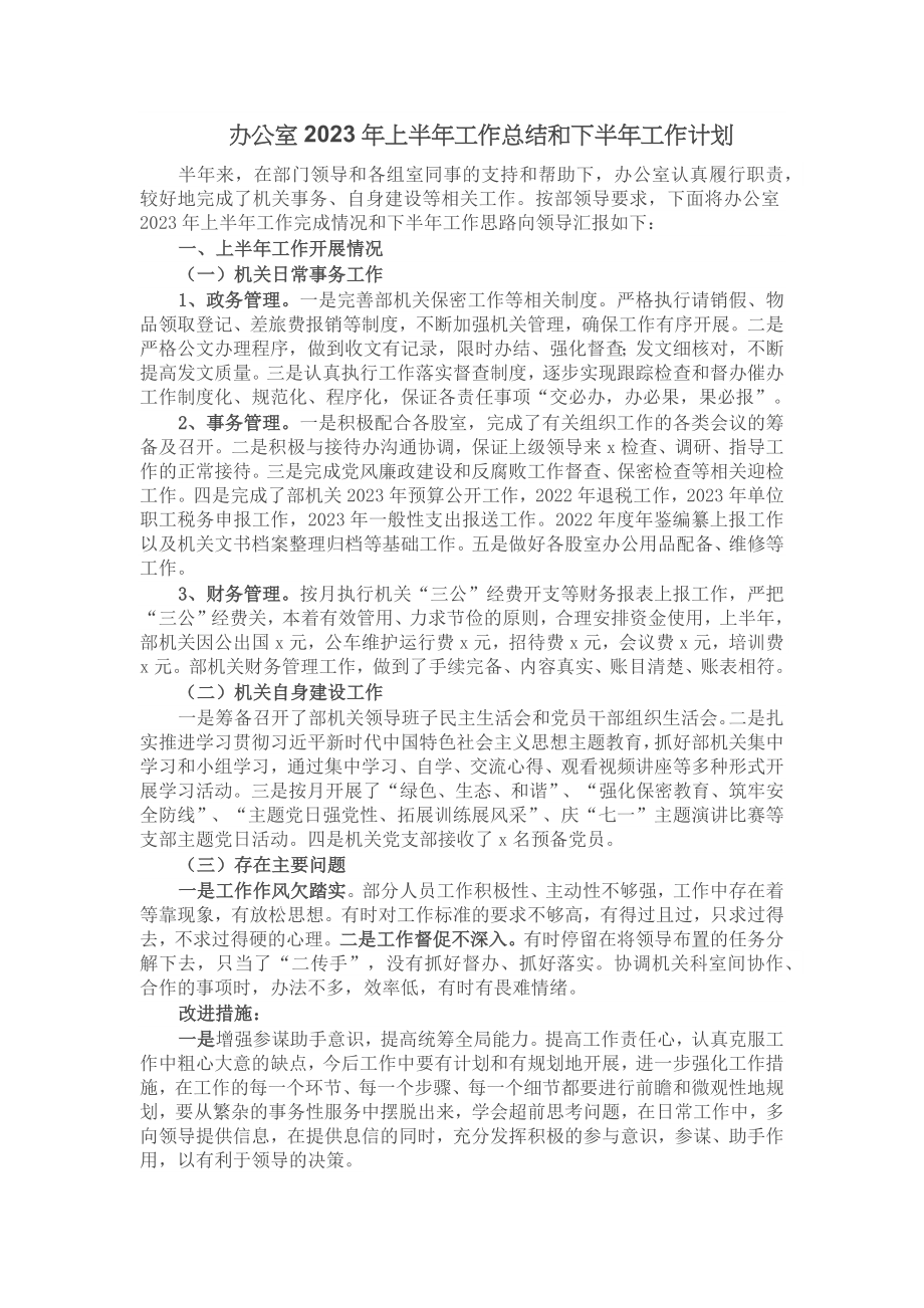 办公室2023年上半年工作总结和下半年工作计划范文 .docx_第1页