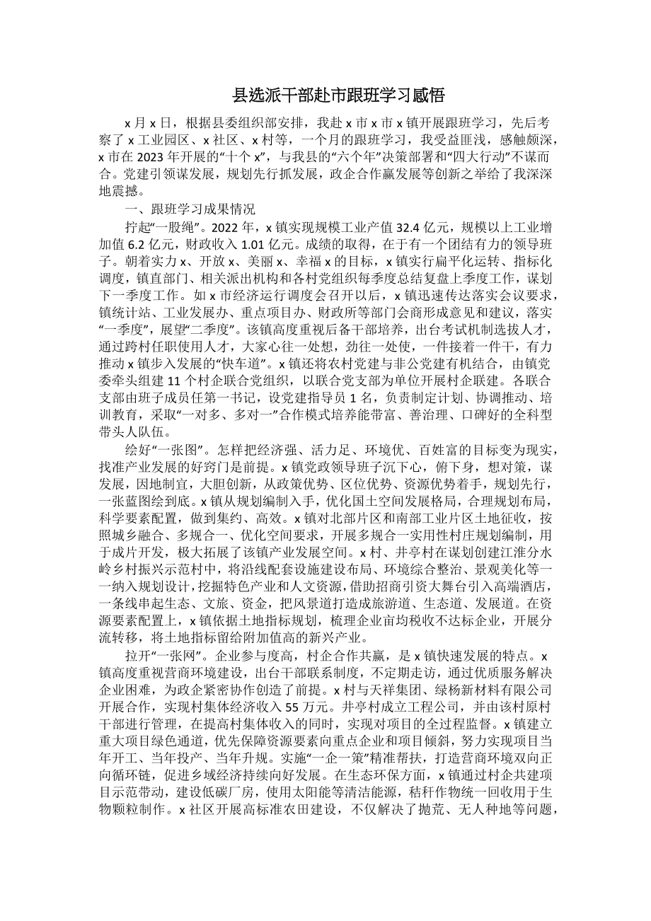 县选派干部赴市跟班学习感悟 .docx_第1页