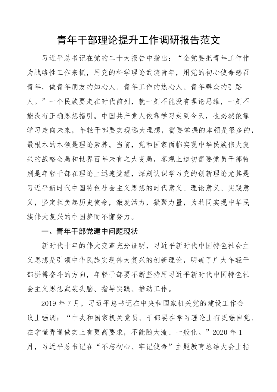 青年干部理论提升工作调研报告 .docx_第1页