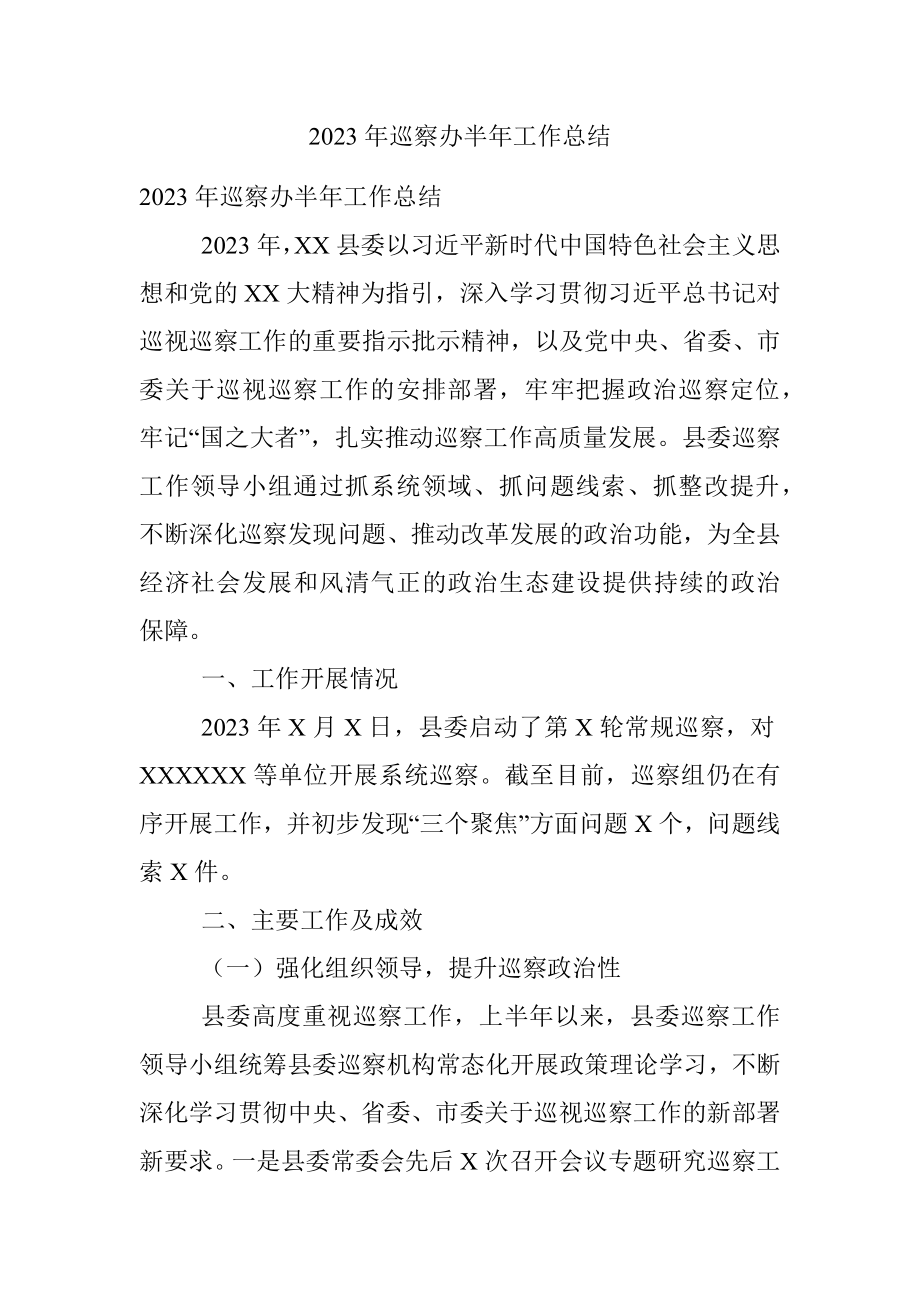 2023年巡察办半年工作总结.docx_第1页