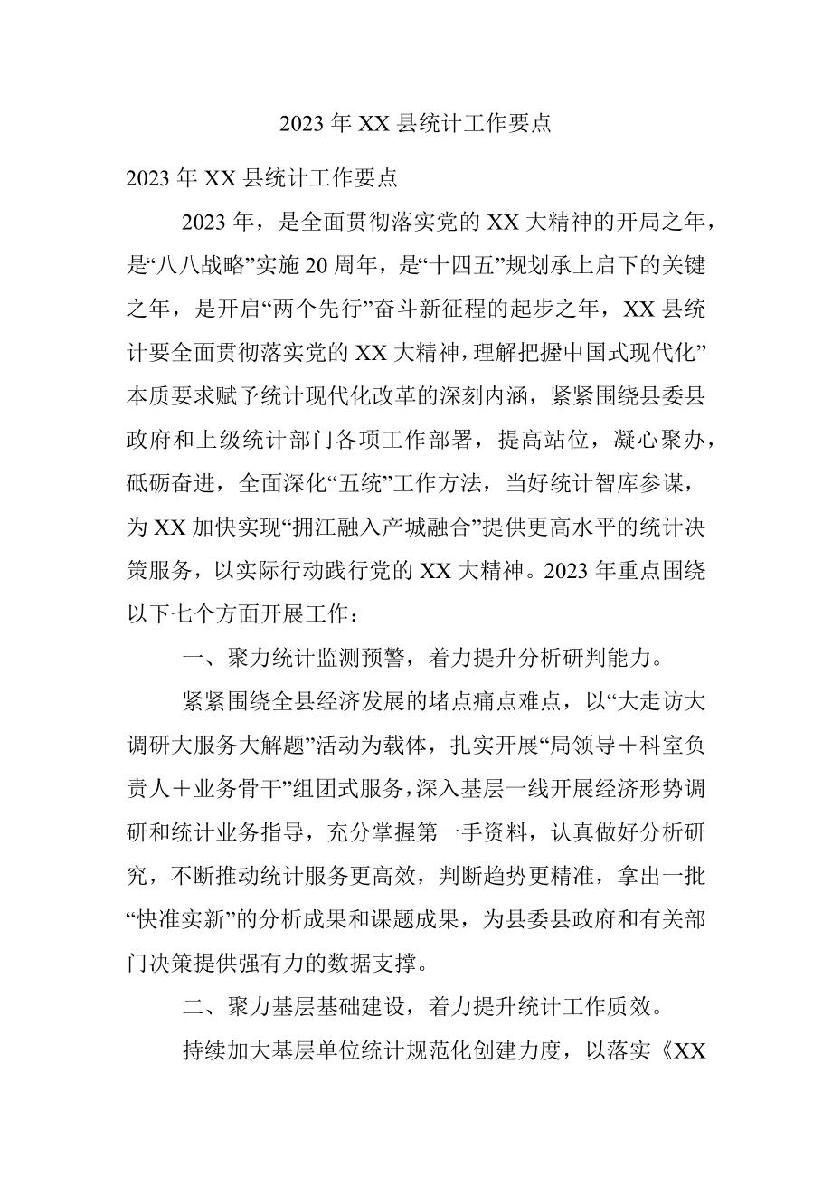 2023年XX县统计工作要点.docx_第1页