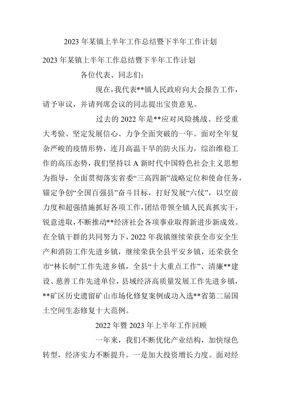 2023年某镇上半年工作总结暨下半年工作计划.docx_第1页