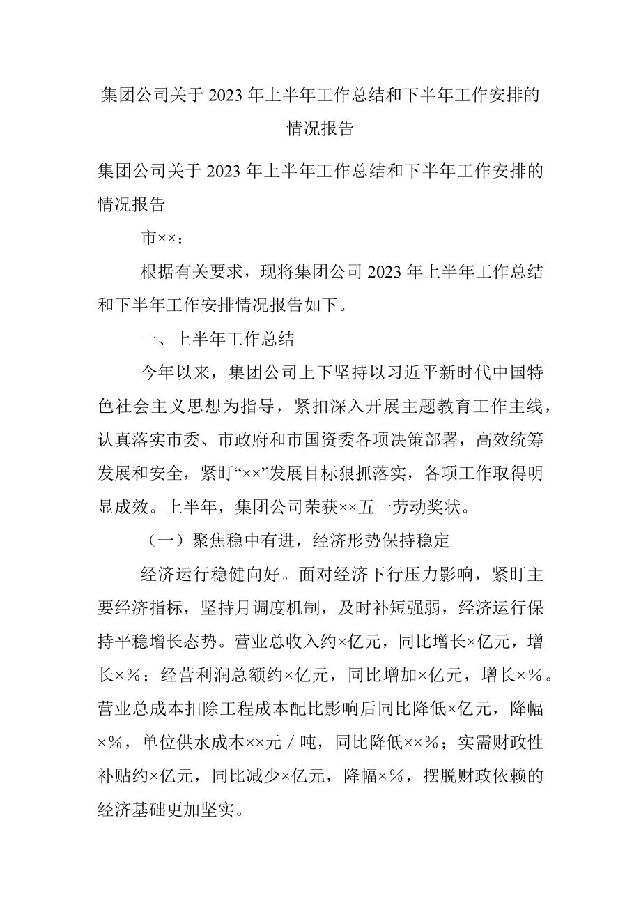 集团公司关于2023年上半年工作总结和下半年工作安排的情况报告.docx_第1页