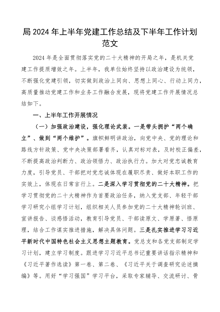 2024年上半年党建工作总结及下半年计划汇报报告 .docx_第1页