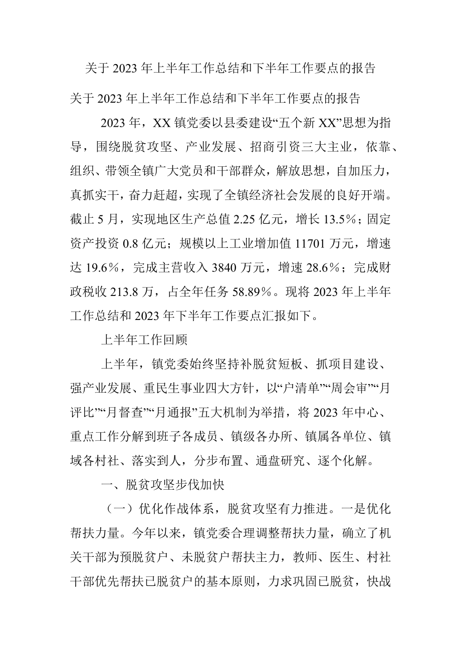 关于2023年上半年工作总结和下半年工作要点的报告.docx_第1页