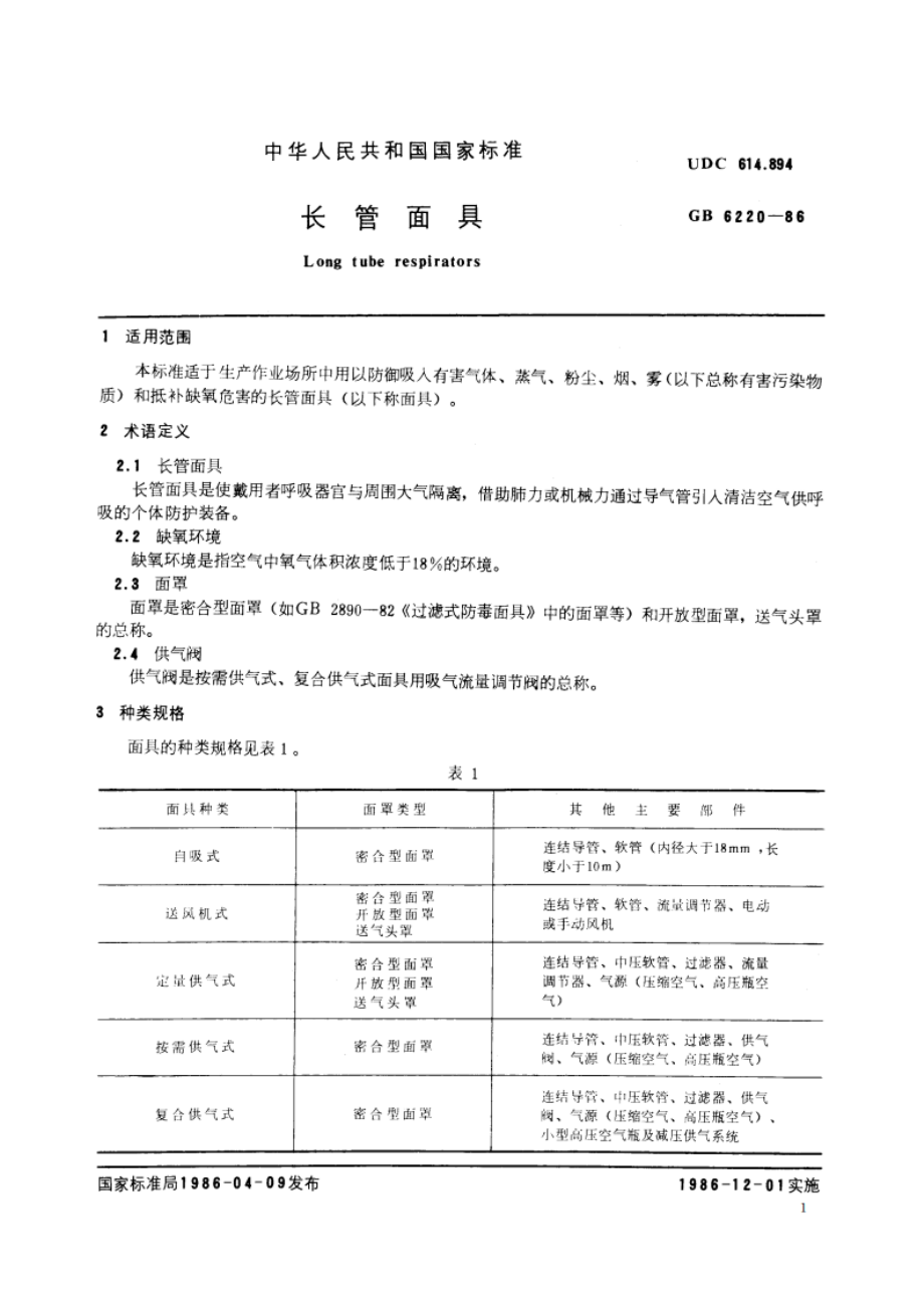 长管面具 GB 6220-1986.pdf_第2页