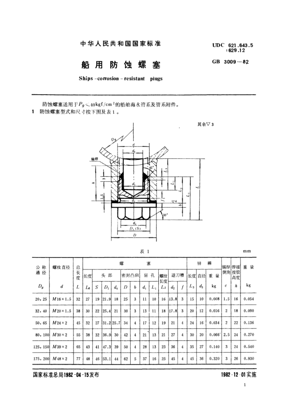 船用防蚀螺塞 GBT 3009-1982.pdf_第3页