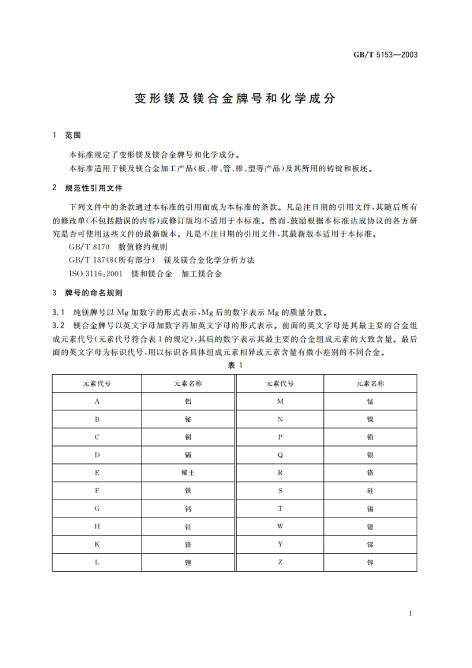 变形镁及镁合金牌号和化学成分 GBT 5153-2003.pdf_第3页