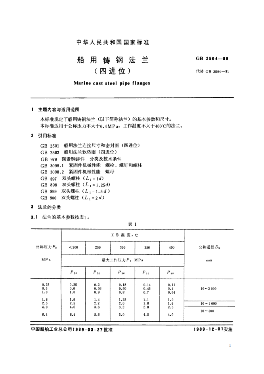 船用铸钢法兰(四进位) GBT 2504-1989.pdf_第2页