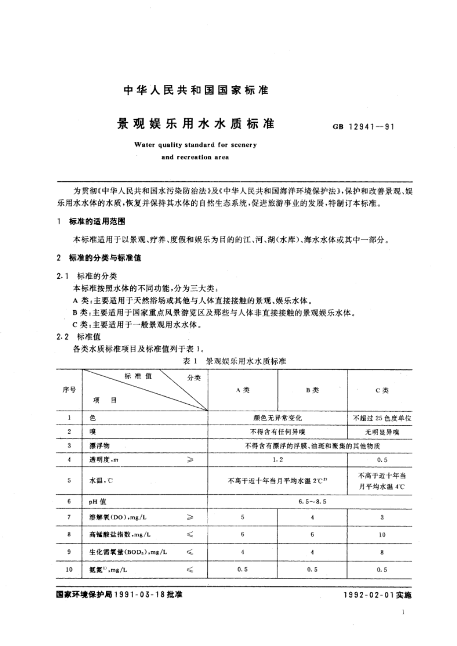 景观娱乐用水水质标准 GB 12941-1991.pdf_第2页