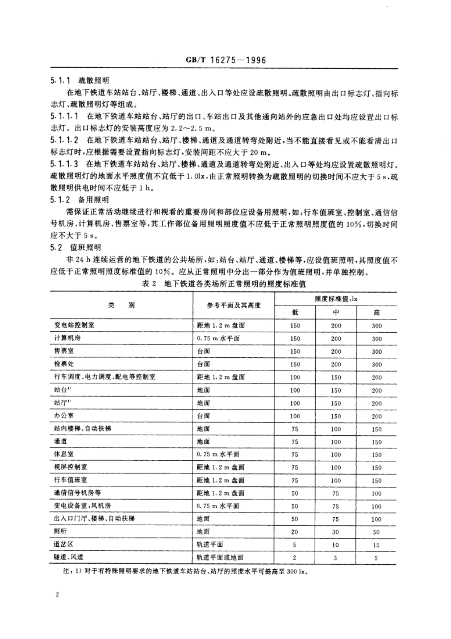 地下铁道照明标准 GBT 16275-1996.pdf_第3页