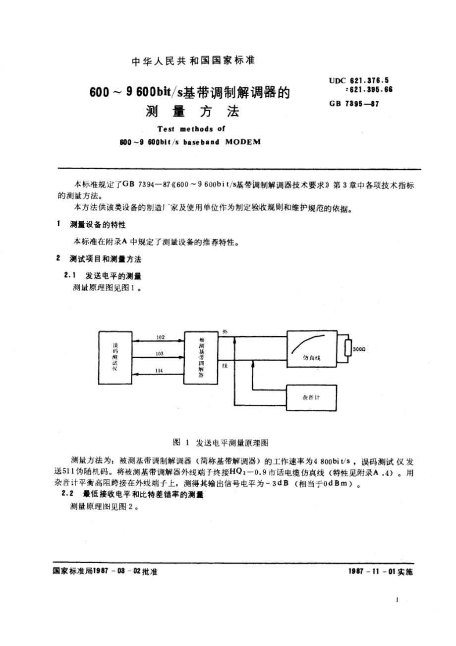 600～9600bits基带调制解调器的测量方法 GBT 7395-1987.pdf_第3页