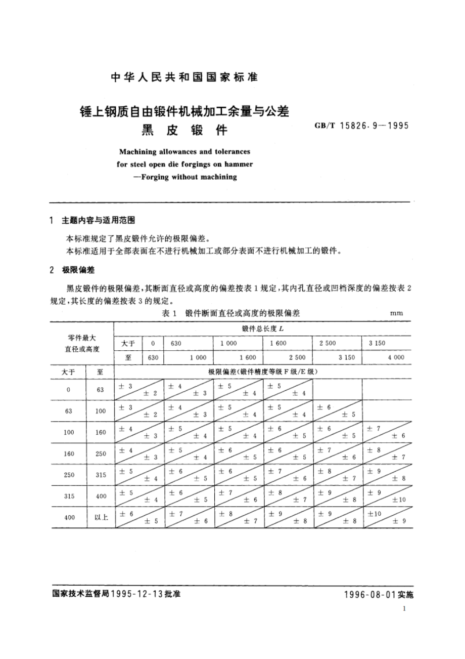 锤上钢质自由锻件机械加工余量与公差 黑皮锻件 GBT 15826.9-1995.pdf_第2页