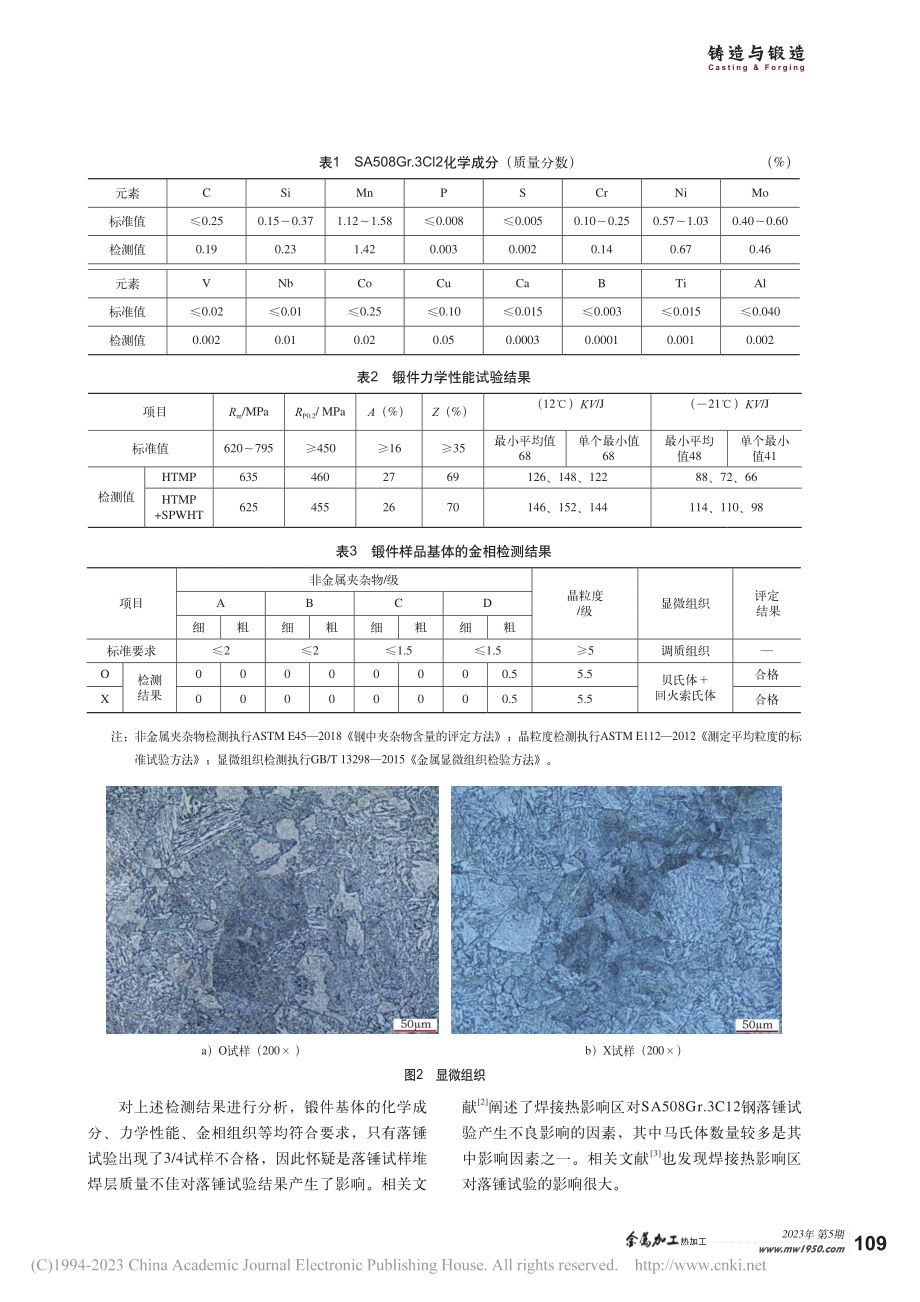 SA508-Gr.3C12锻件落锤试验不合格原因分析_王培敏.pdf_第2页