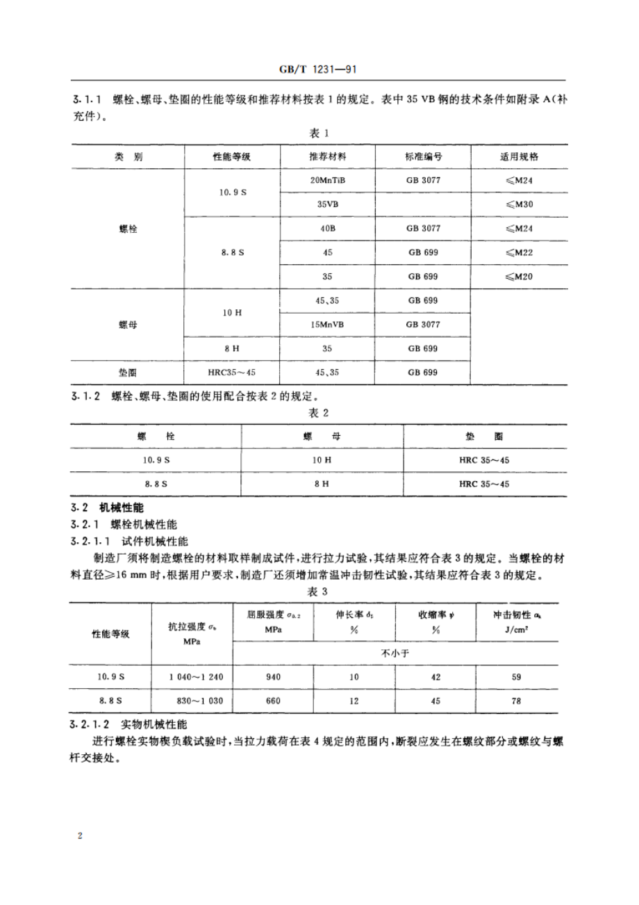 钢结构用高强度大六角头螺拴、大六角螺母、垫圈技术条件 GBT 1231-1991.pdf_第3页