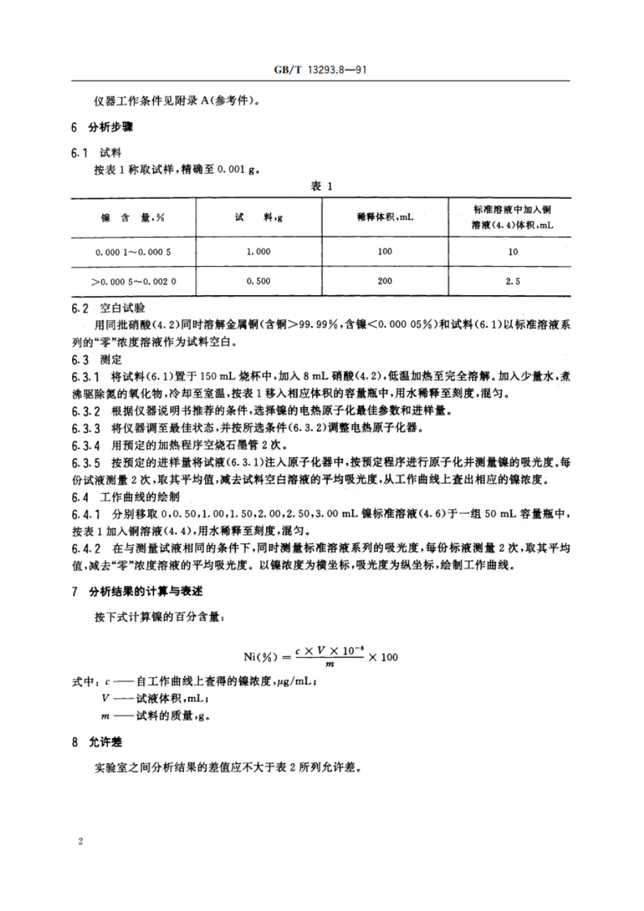 高纯阴极铜化学分析方法 塞曼效应电热原子吸收光谱法测定镍量 GBT 13293.8-1991.pdf_第3页