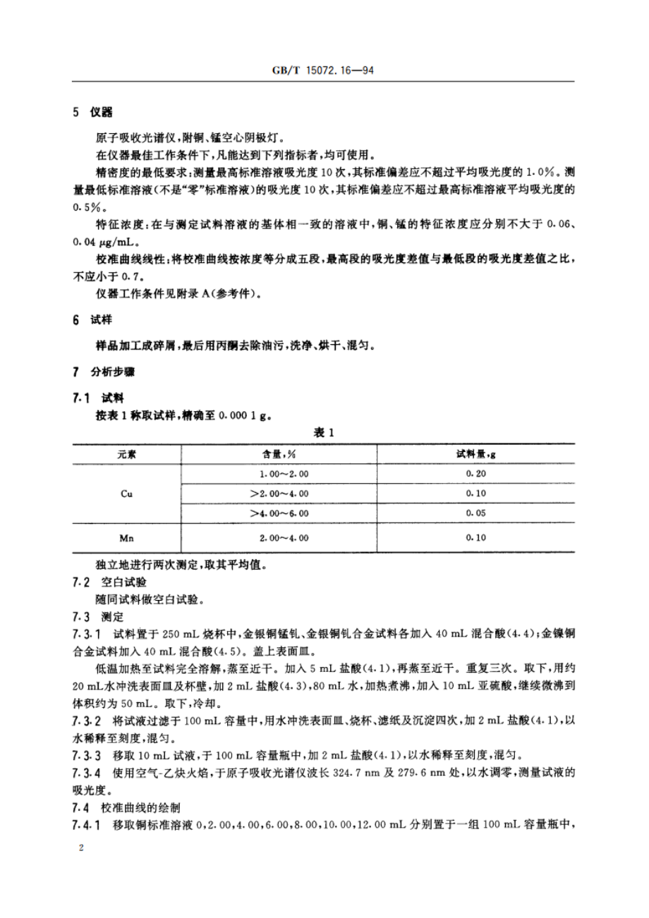 贵金属及其合金化学分析方法 金合金中铜、锰量的测定 GBT 15072.16-1994.pdf_第3页