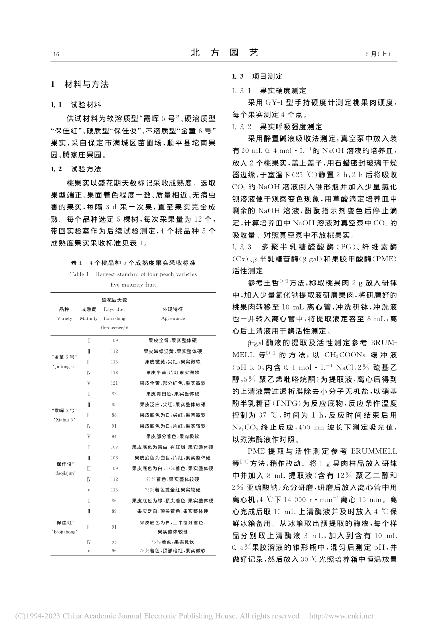 不同肉质桃果实成熟过程中细胞壁相关酶活性变化_高原原.pdf_第2页