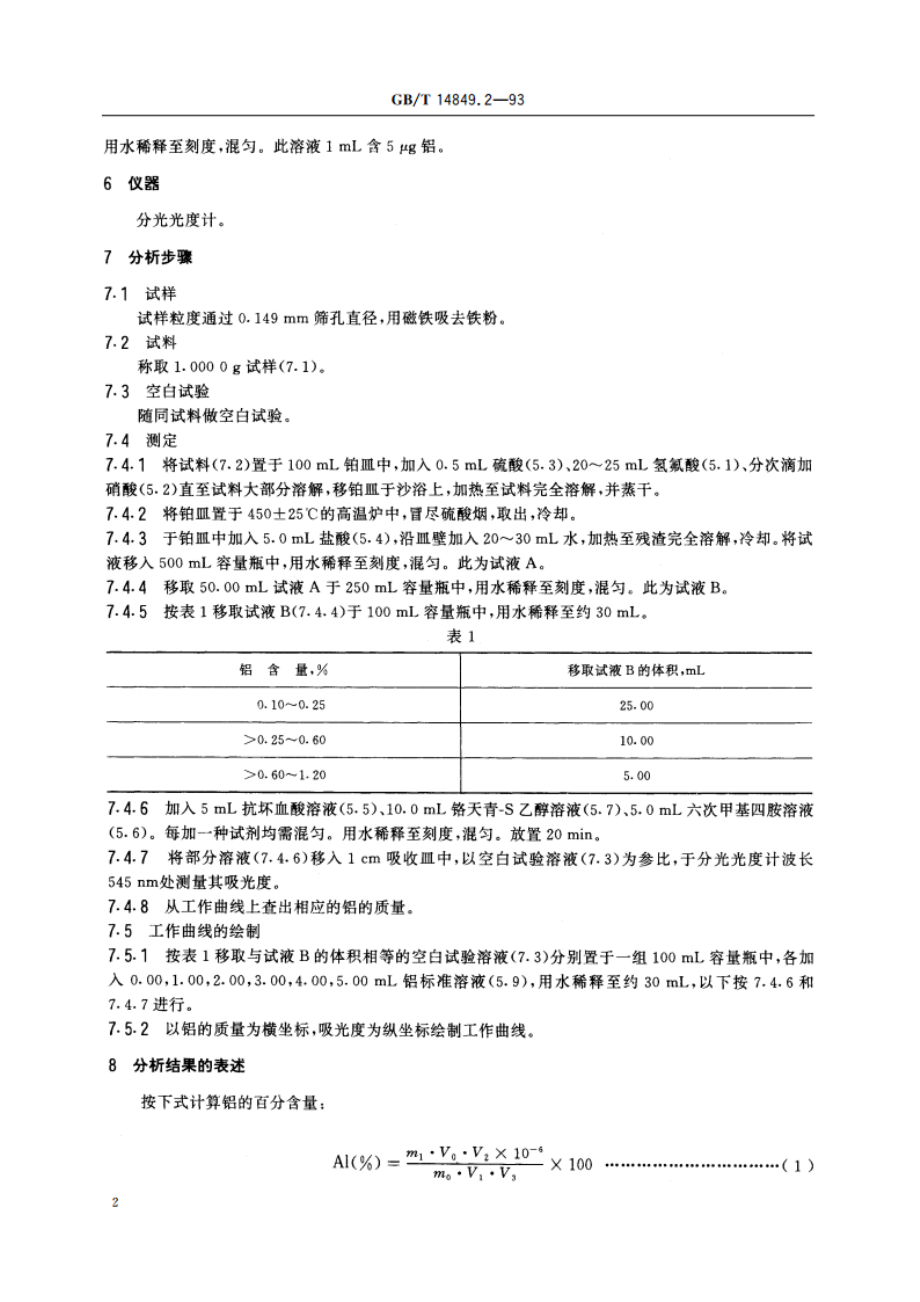 工业硅化学分析方法 铬天青-S分光光度法测定铝量 GBT 14849.2-1993.pdf_第3页