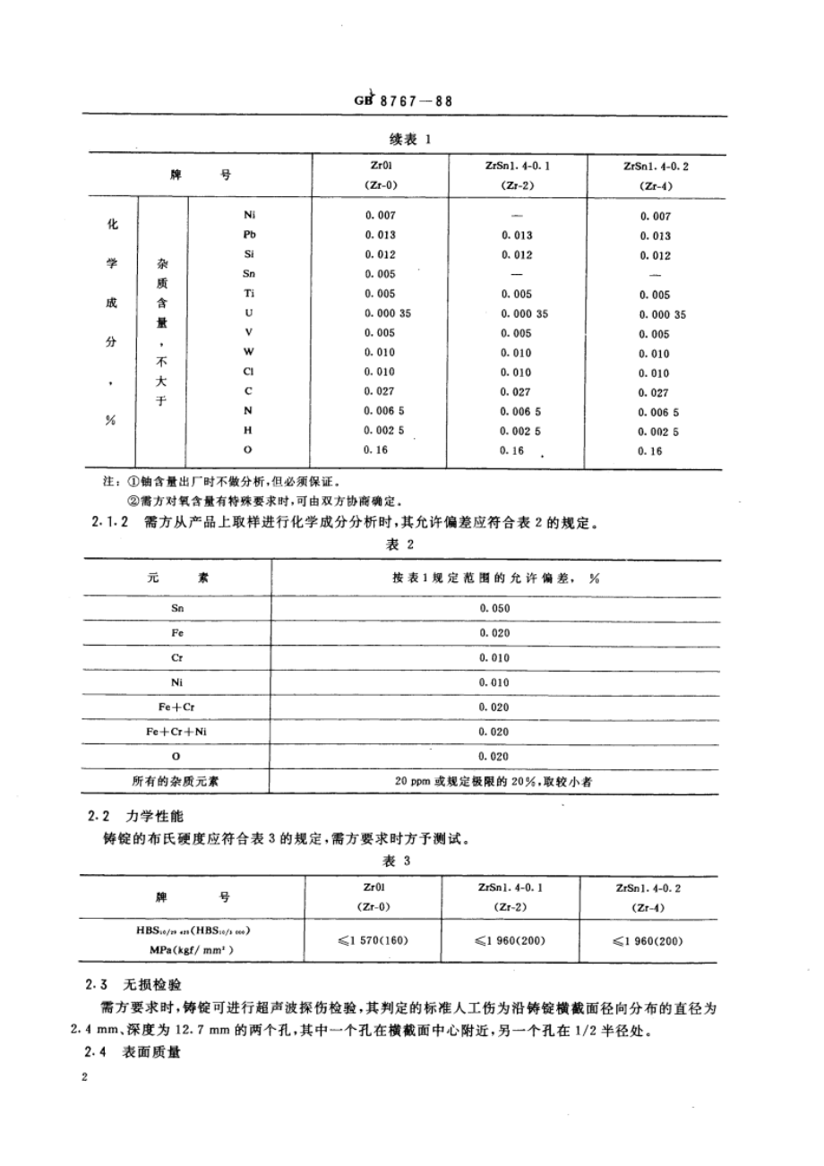 核工业用锆及锆合金铸锭 GBT 8767-1988.pdf_第3页