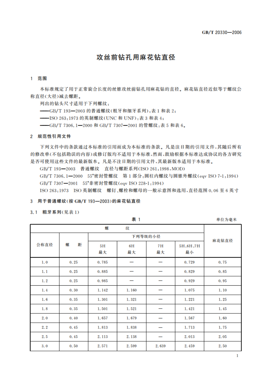 攻丝前钻孔用麻花钻直径 GBT 20330-2006.pdf_第3页