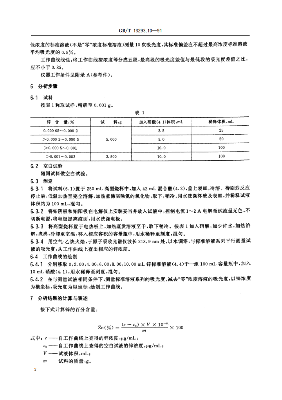 高纯阴极铜化学分析方法 火焰原子吸收光谱法测定锌量 GBT 13293.10-1991.pdf_第3页