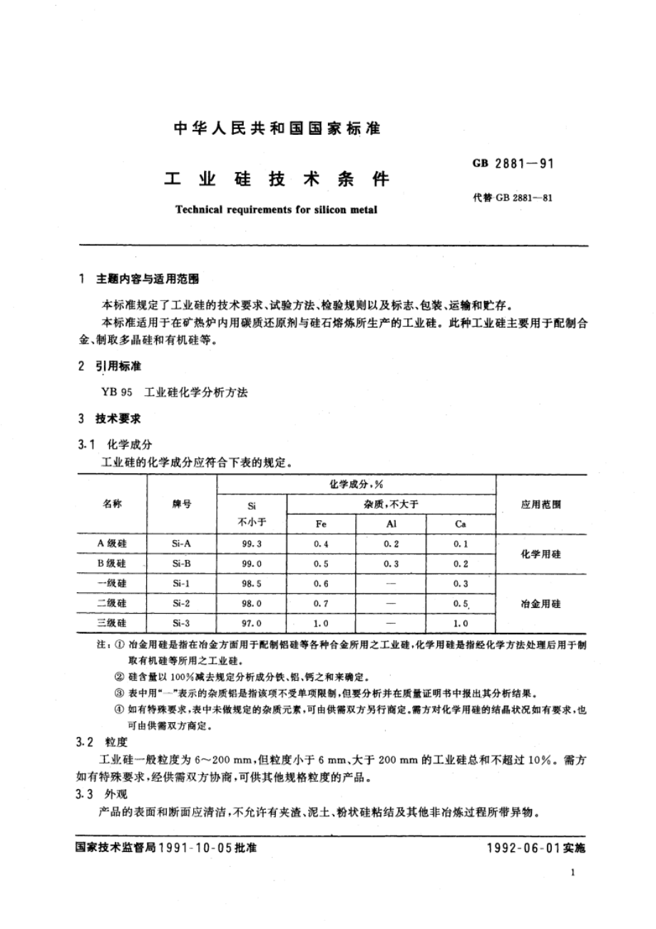 工业硅技术条件 GBT 2881-1991.pdf_第2页