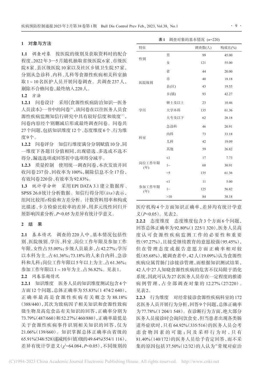 甘肃省部分医务人员食源性疾病监测知信行调查_曹彦峰.pdf_第2页