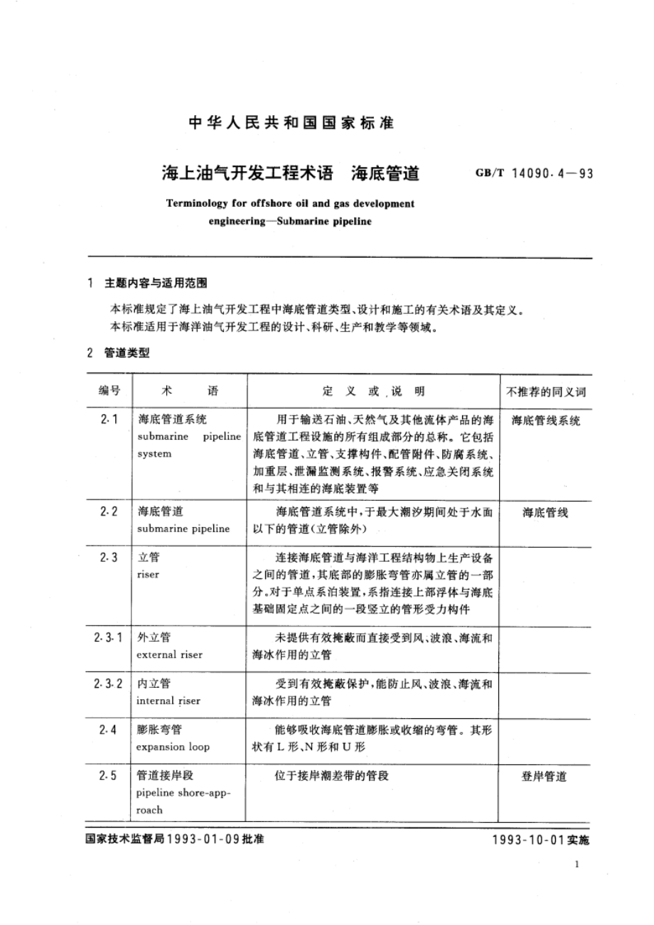 海上油气开发工程术语 海底管道 GBT 14090.4-1993.pdf_第2页