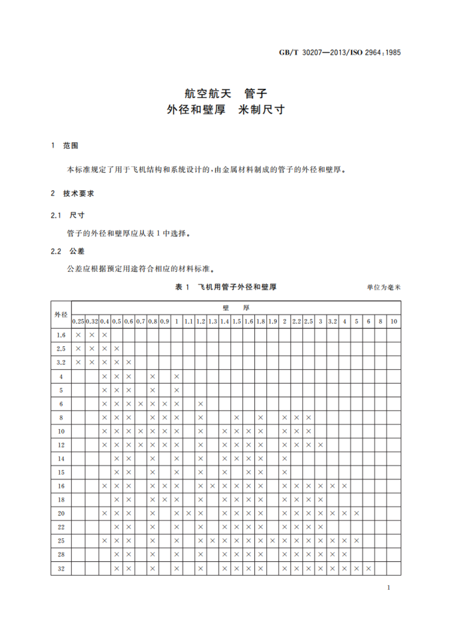 航空航天 管子 外径和壁厚 米制尺寸 GBT 30207-2013.pdf_第3页