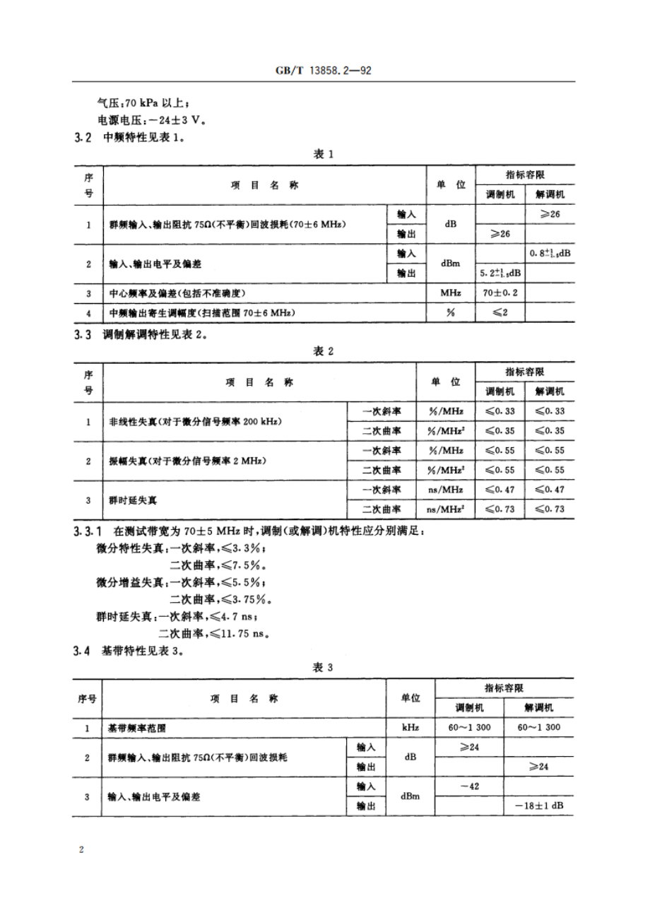 中距离地面模拟无线电接力系统300 路电话调制机和解调机技术条件 GBT 13858.2-1992.pdf_第3页