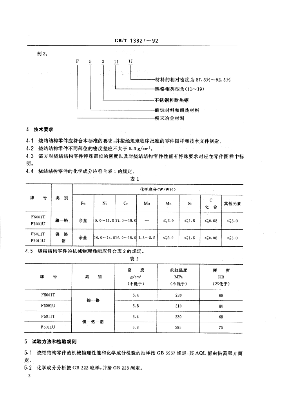 烧结奥氏体不锈钢结构零件技术条件 GBT 13827-1992.pdf_第3页